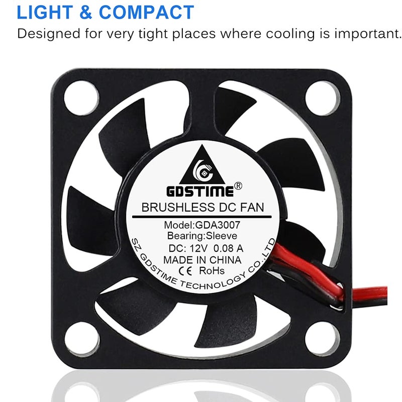 GDSTIME 30mm x 30mm x 7mm PH 2.0 12v Dc Brushless Cooling Fan - Image 3